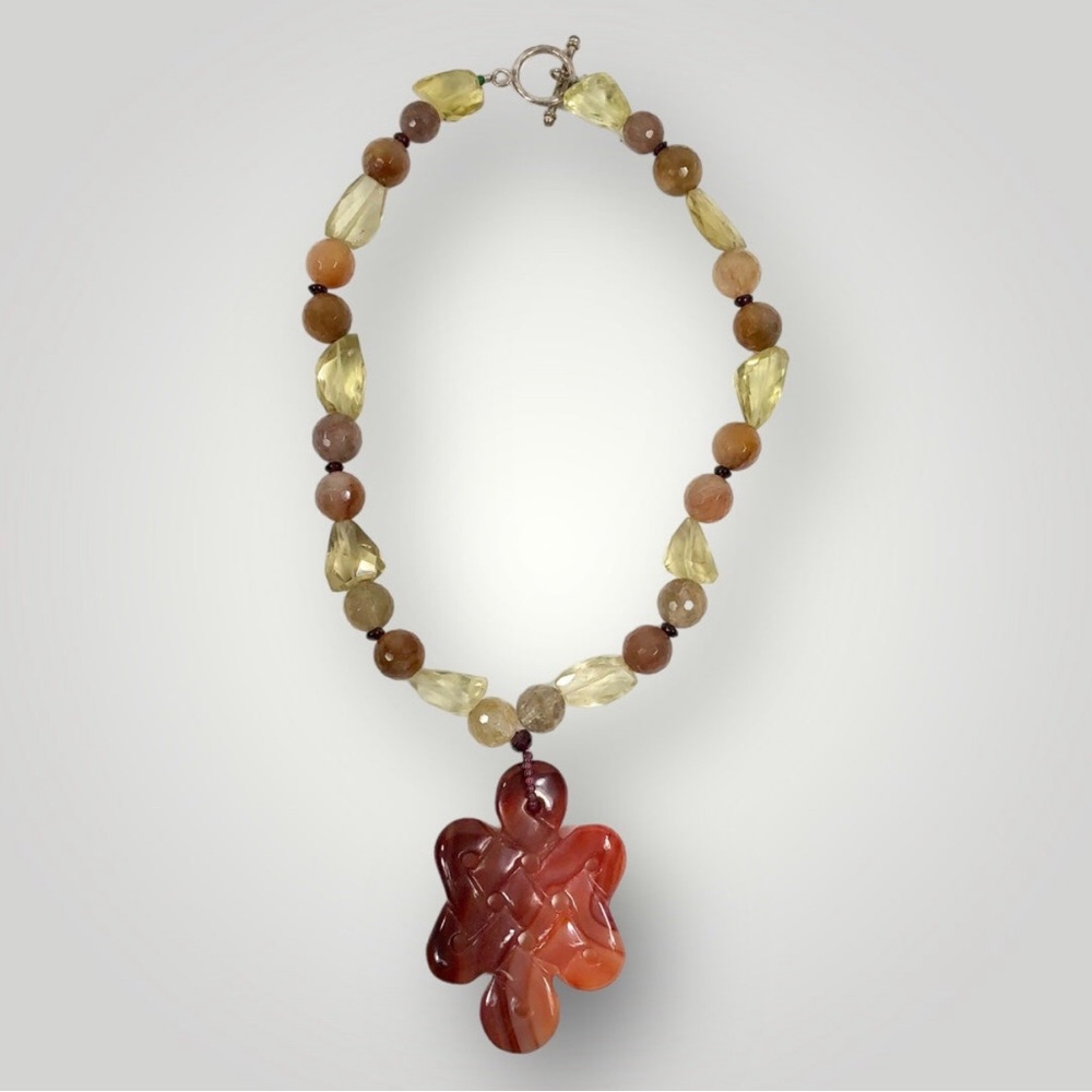 Jewelry Necklace Agate Infinity Knot w/925 Silver Clasp 17” Vintage Jade Red!
